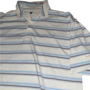 Nike Polo Shirt Mens XL Striped * White * Dri Fit UV Golf